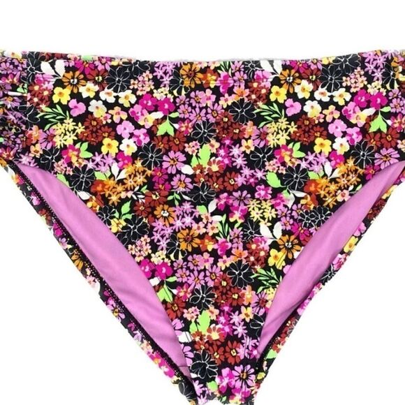 CALIFORNIA WAVES Trendy Size Ditsy-Print Side-Tab Bikini Bottoms, floral multi L - Picture 7 of 8